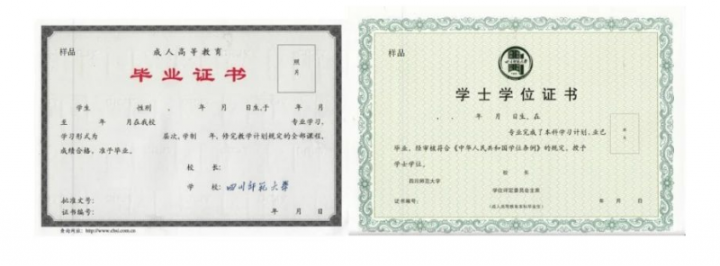 四川师范大学成人高等学历教育证书样本